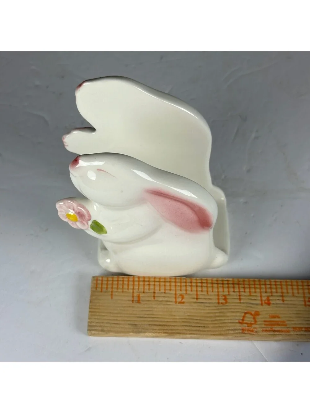 Vintage Ceramic Bunny Rabbit Napkin Holder Floral Design Made in Brazil S-12